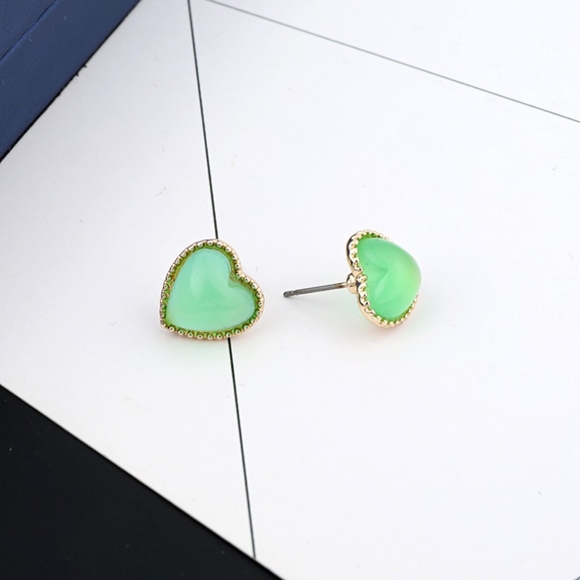 Mint Green Heart Resin Post Earrings - Picture 2 of 3
